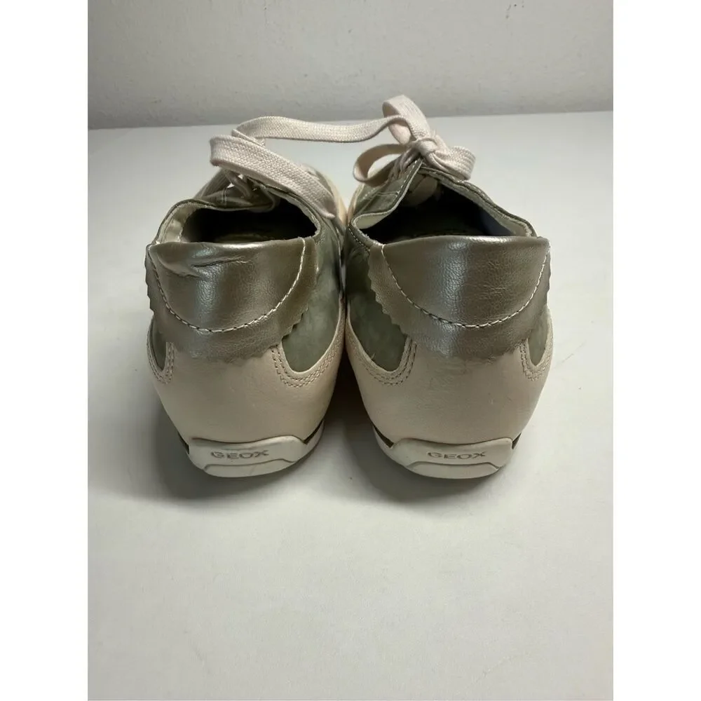 Rare Geox Leather Women’s Sneakers White Green Silver Size 10,5